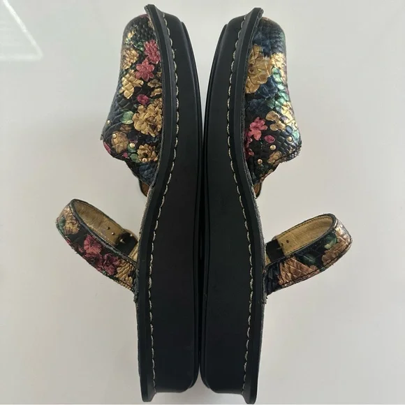 Alegria Tuscany Gold Floral Leather Mules Mary Jane Slip On Shoes 38 US 8/8.5 - Picture 5 of 8